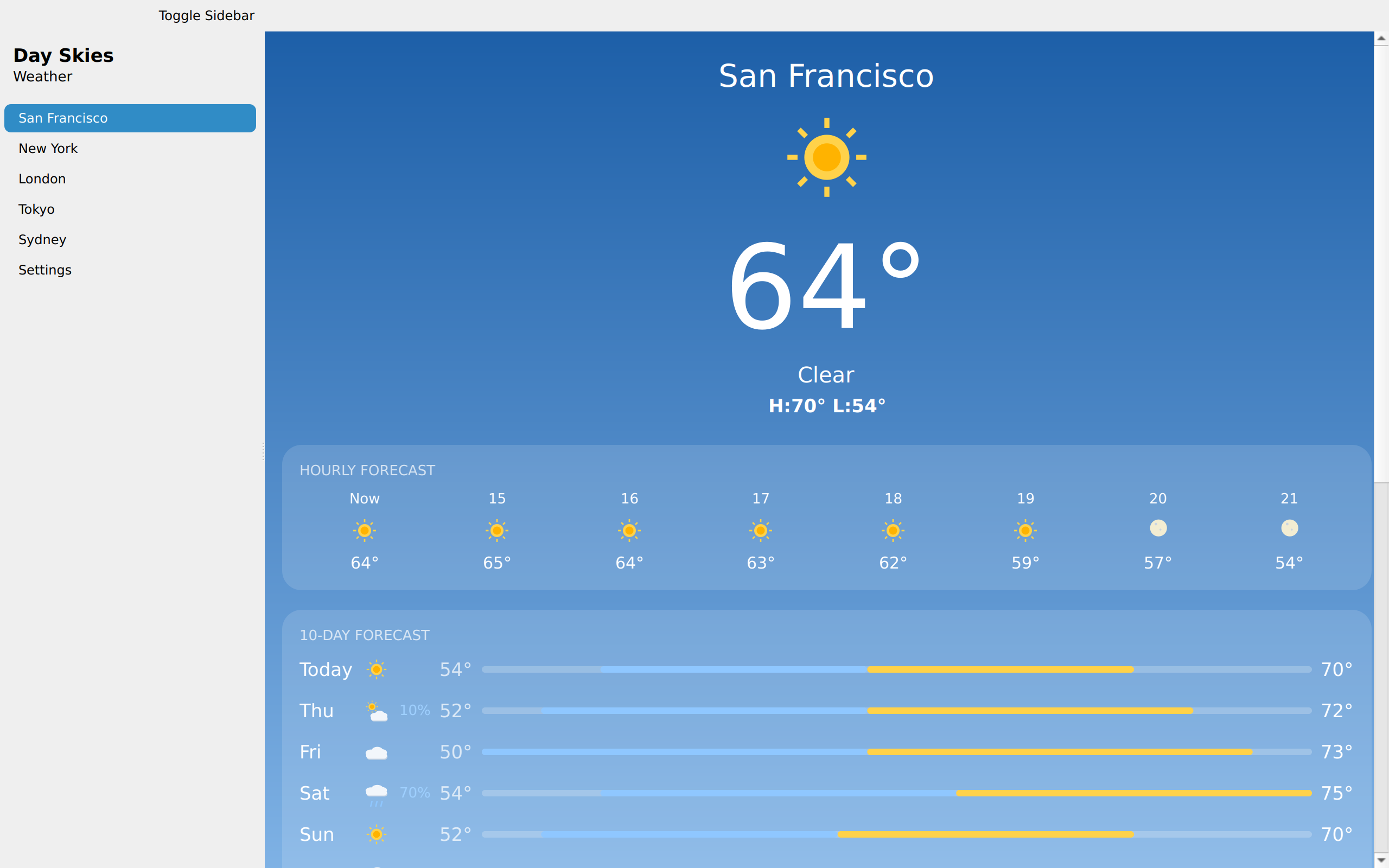 San Francisco · in Fahrenheit, Linux Qt 6