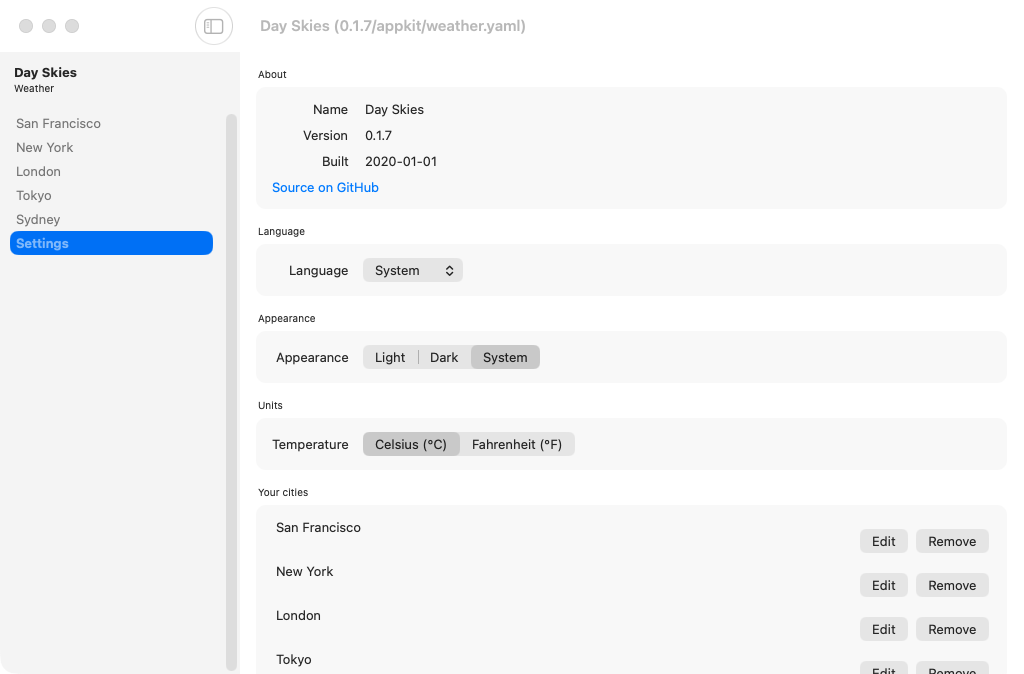 Settings, macOS AppKit