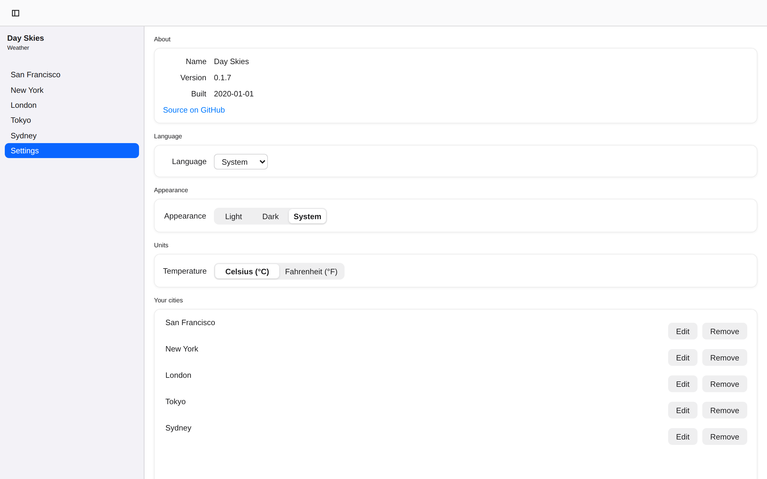 Settings, Web Web DOM