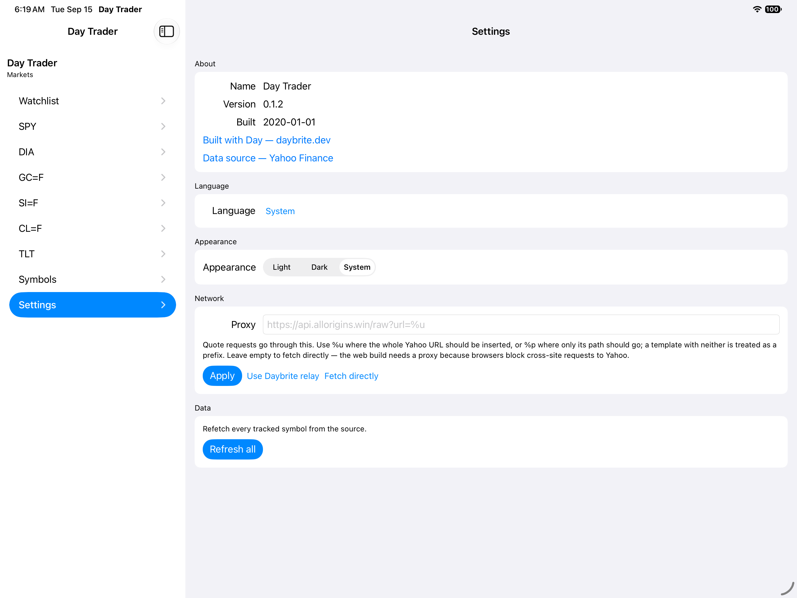 Settings — iOS (UIKit) · iPad