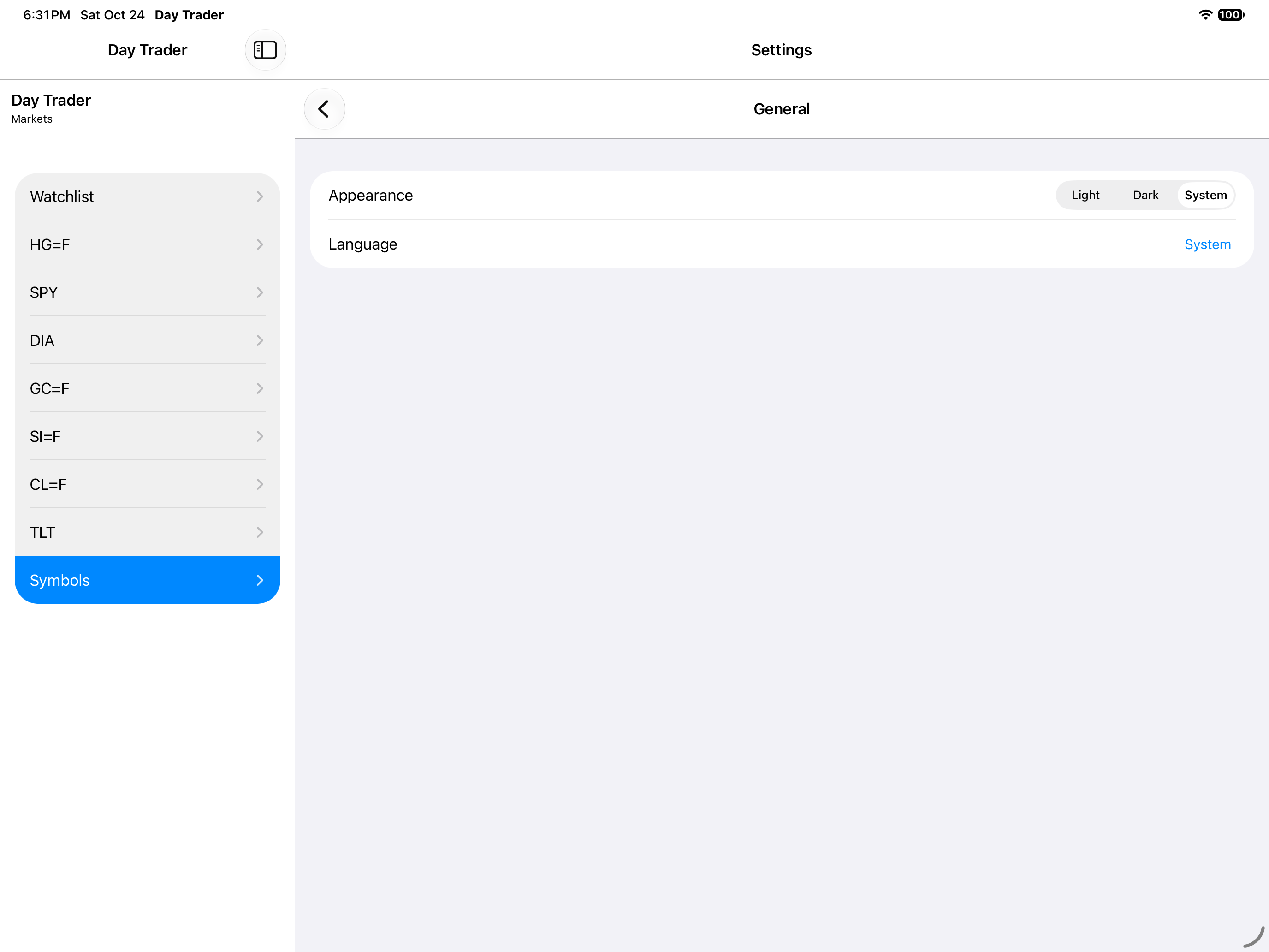Settings, iOS iPad