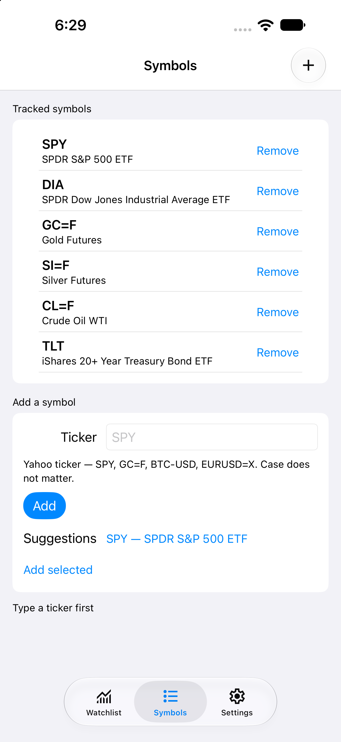 Manage the watchlist, iOS UIKit
