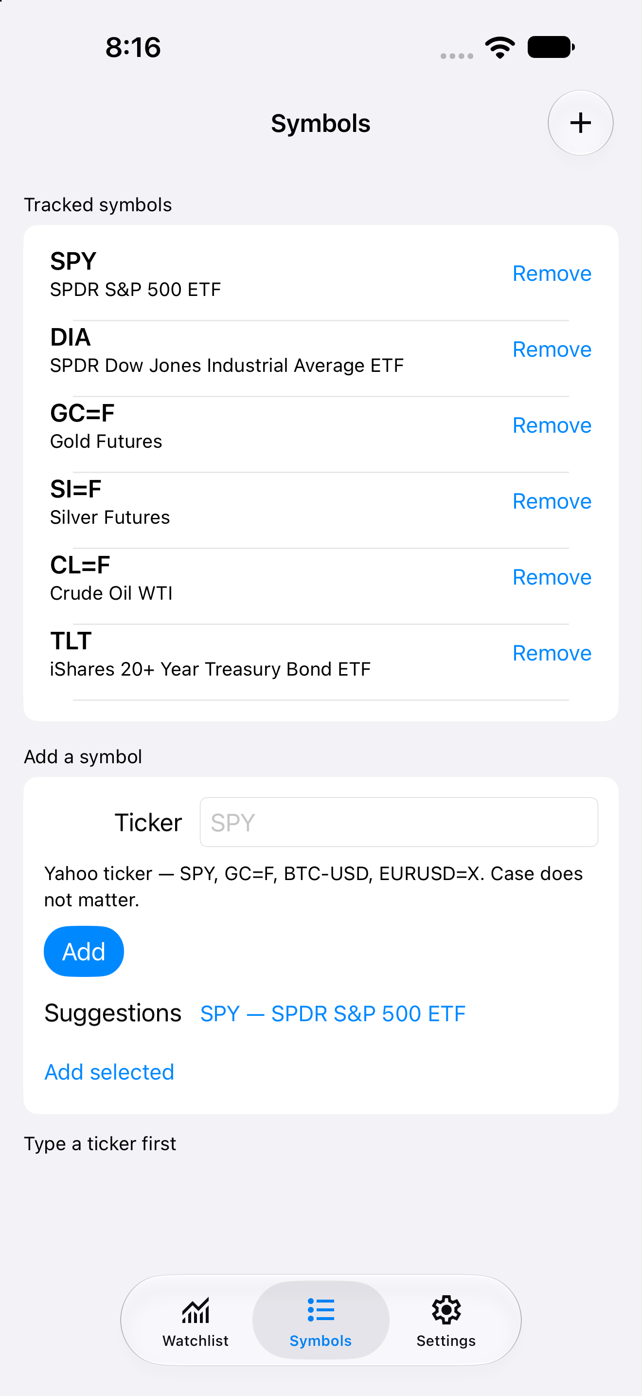 Manage the watchlist, iOS UIKit