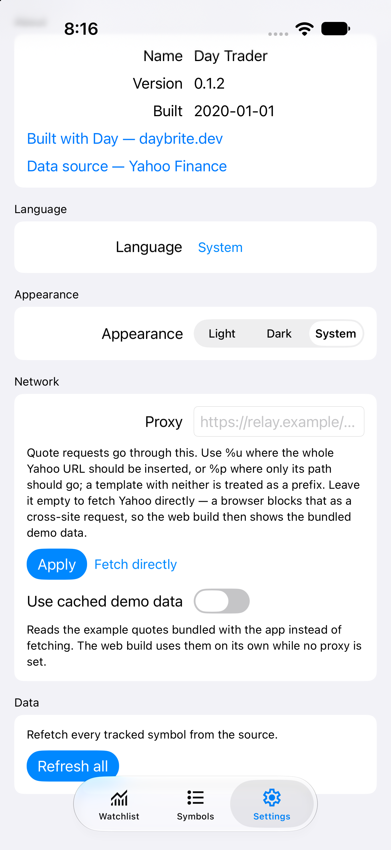 Settings, iOS UIKit