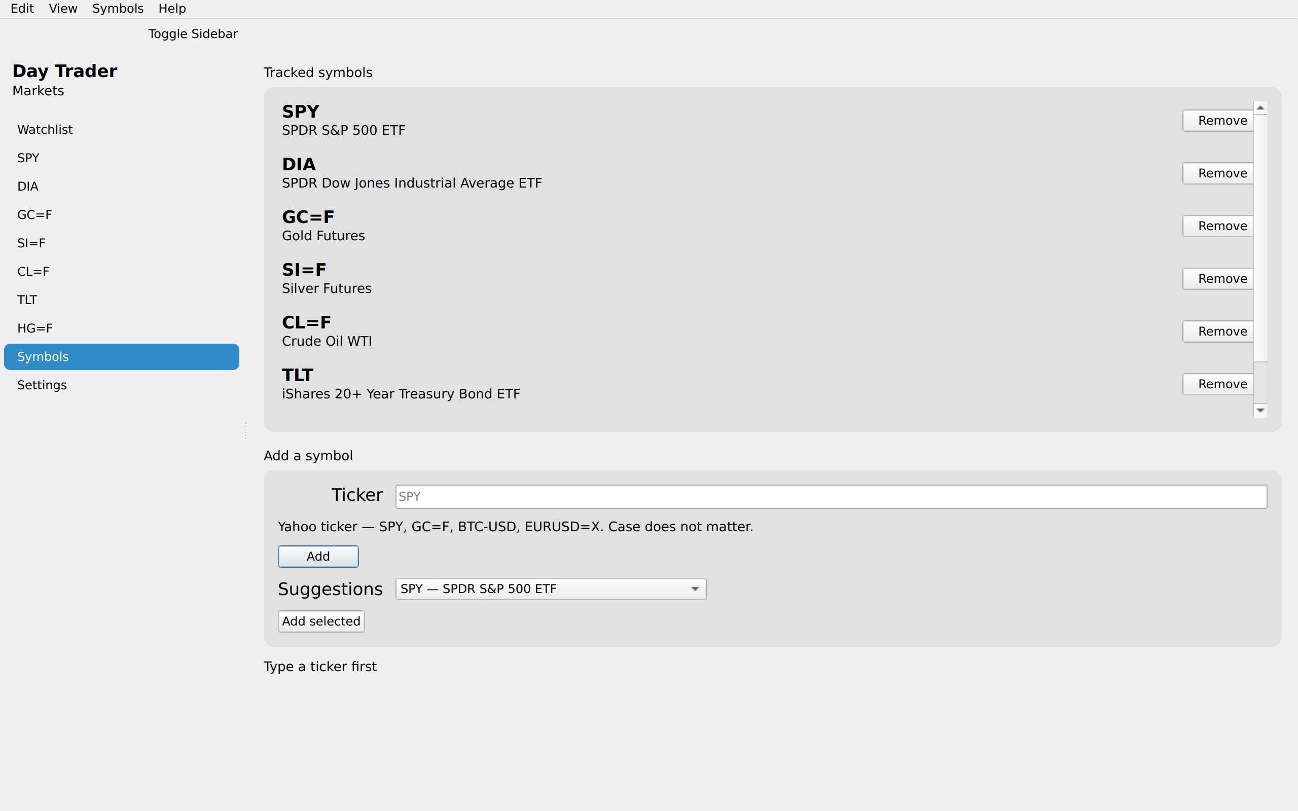 Manage the watchlist, Linux Qt 6