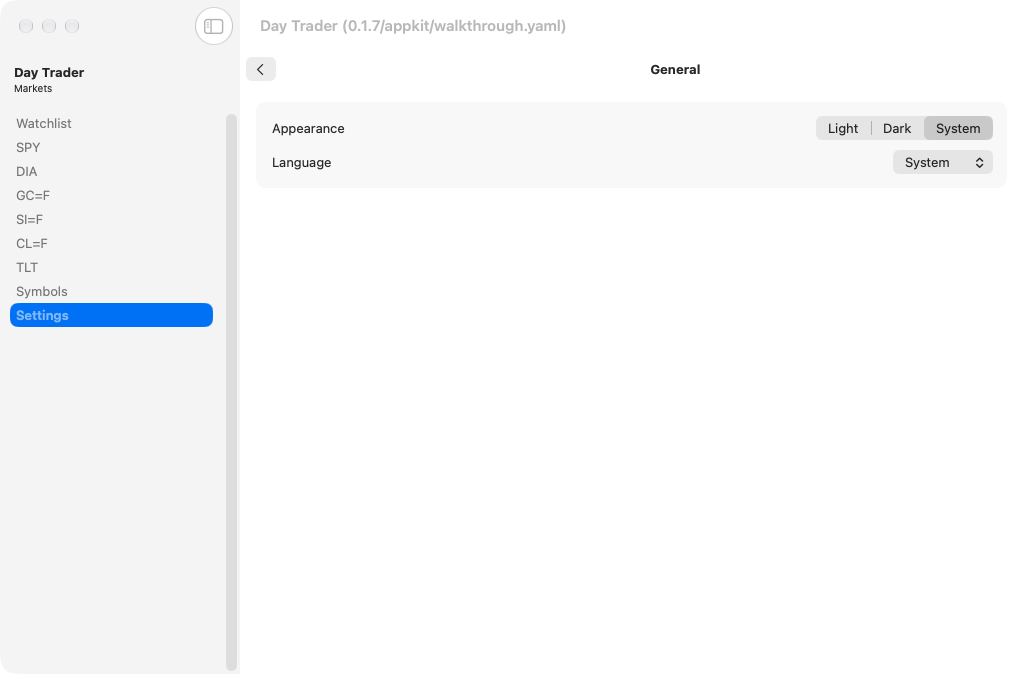 Settings, macOS AppKit