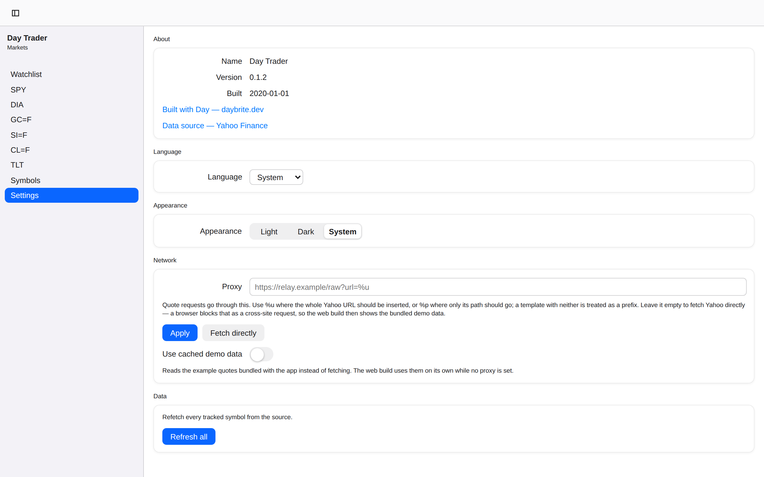 Settings, Web Web DOM