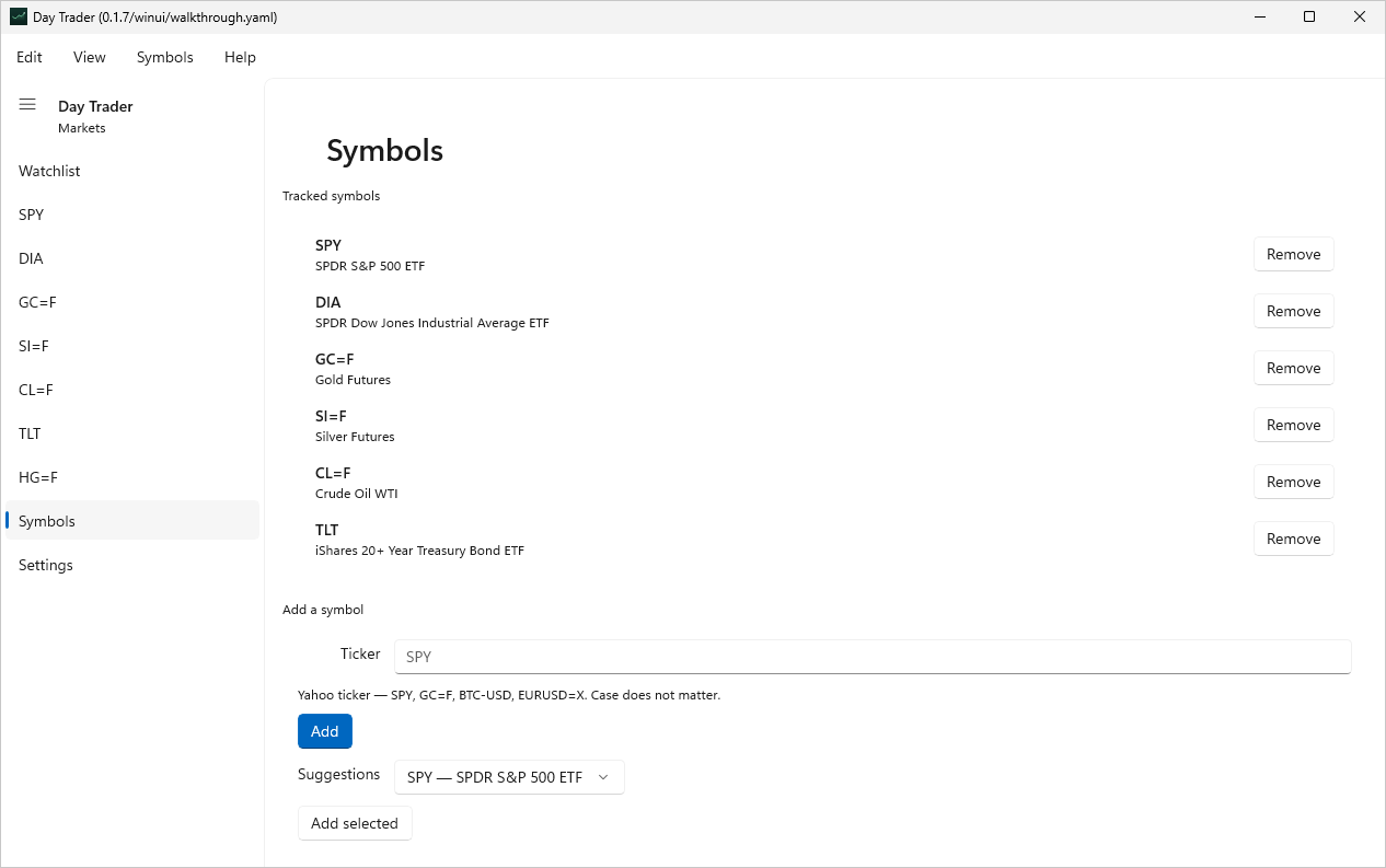 Manage the watchlist, Windows WinUI 3