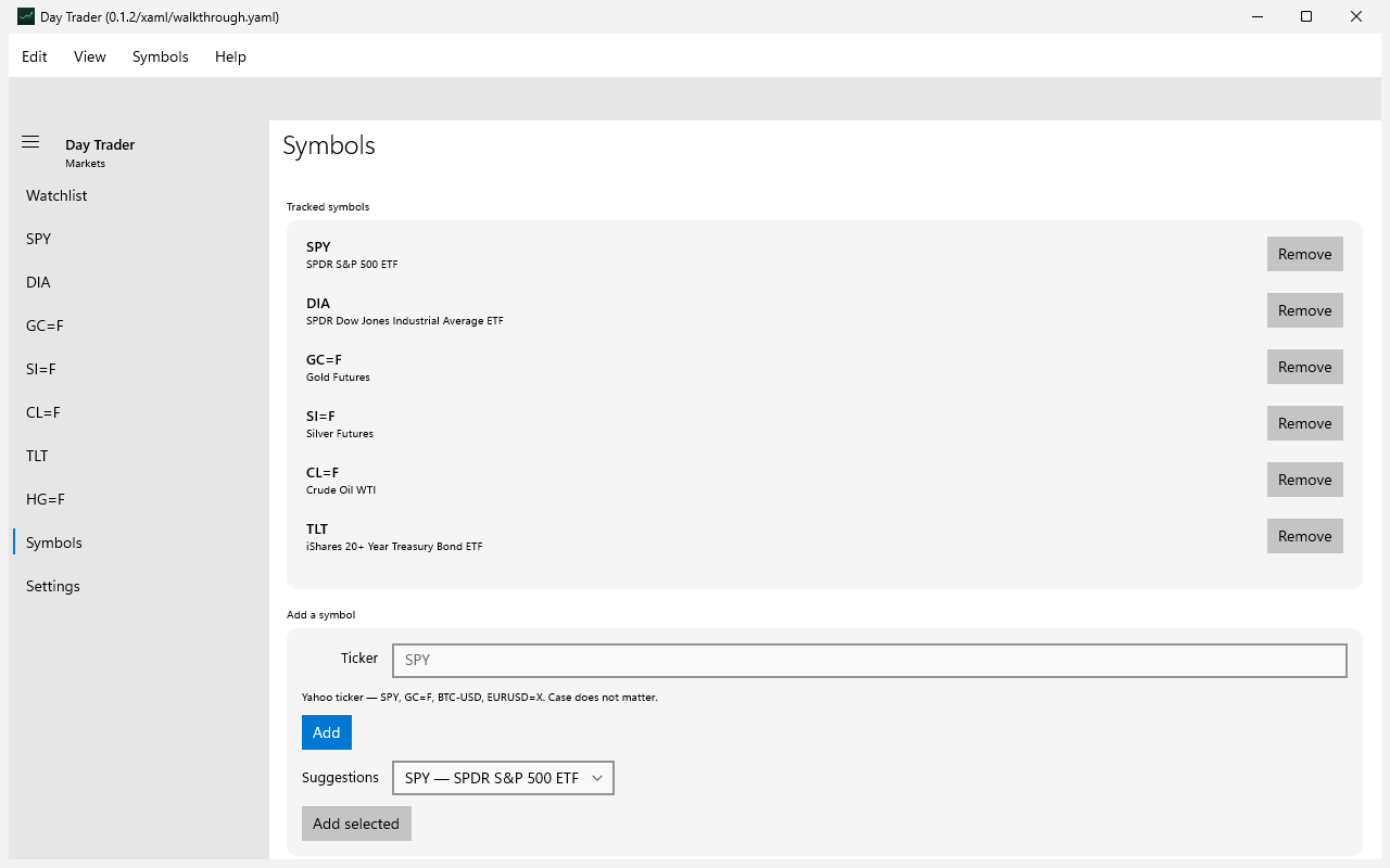 Manage the watchlist, Windows XAML