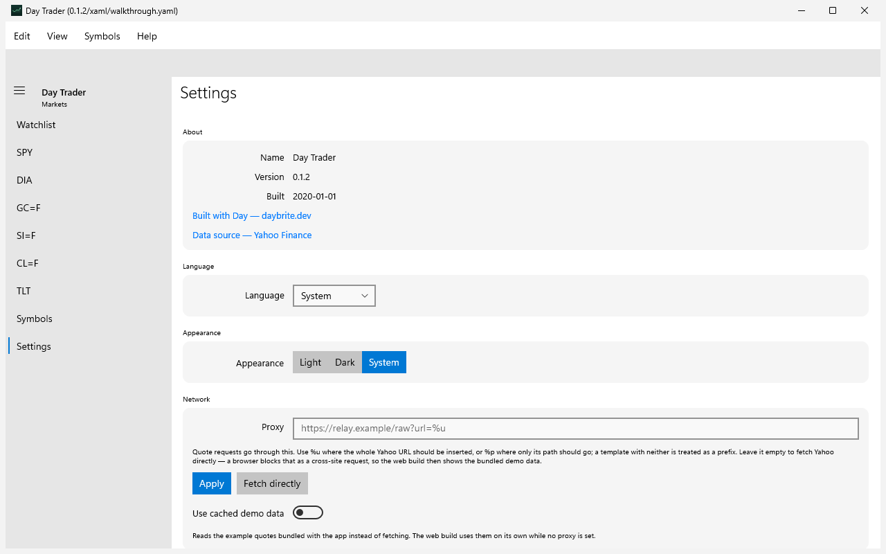 Settings, Windows XAML