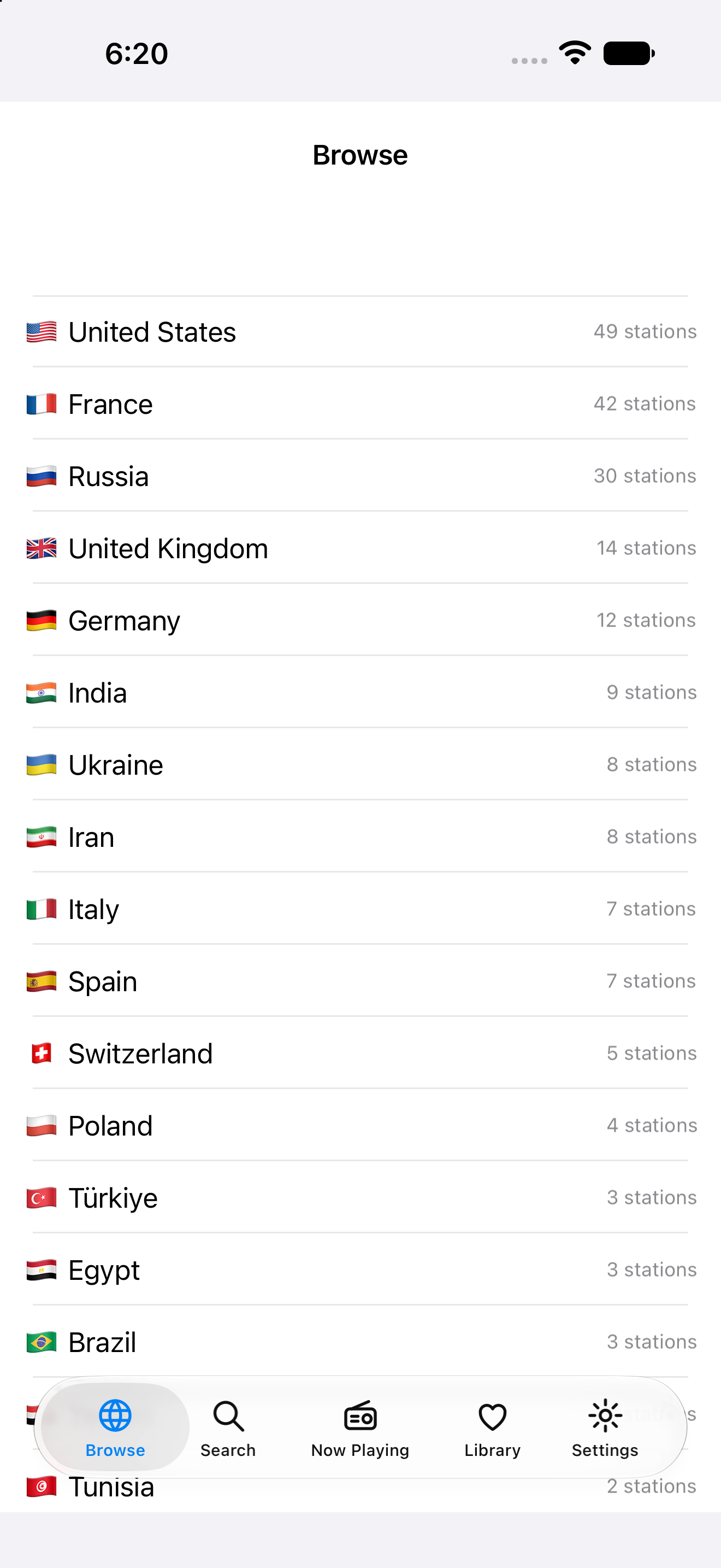 Countries — iOS (UIKit) · iPhone