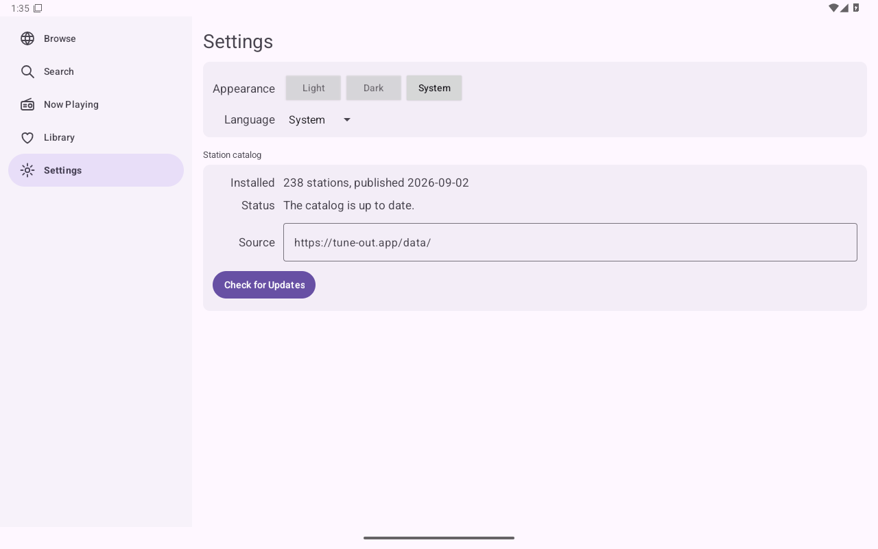 Settings, Android Tablet