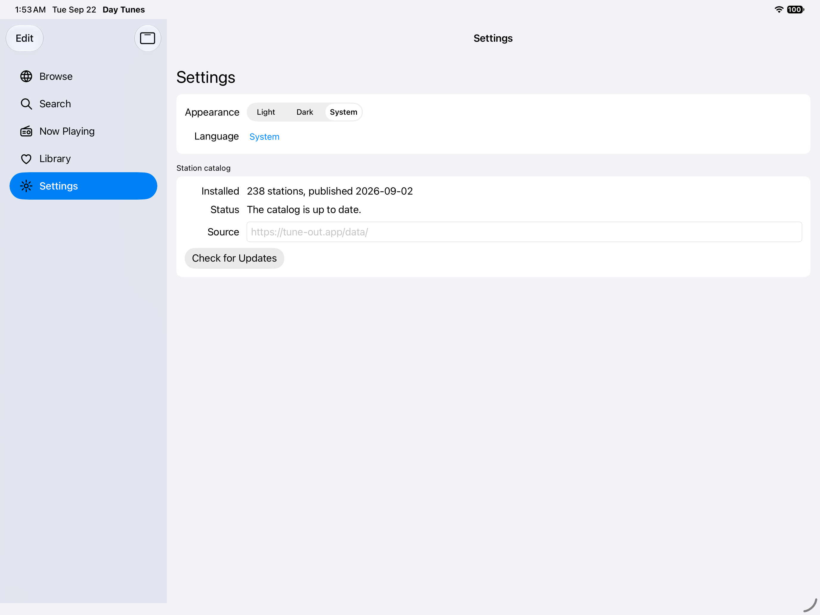 Settings, iOS iPad