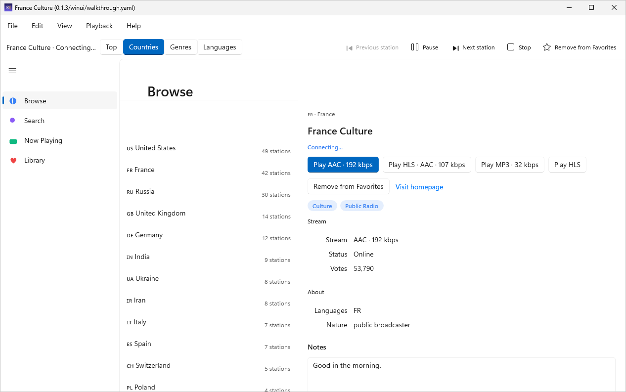Countries, Windows WinUI 3